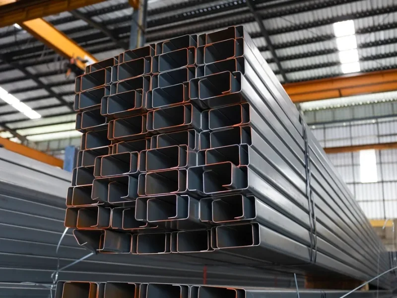 Aerial,View,Of,Neatly,Stacked,Steel,Pipes,In,A,Storage